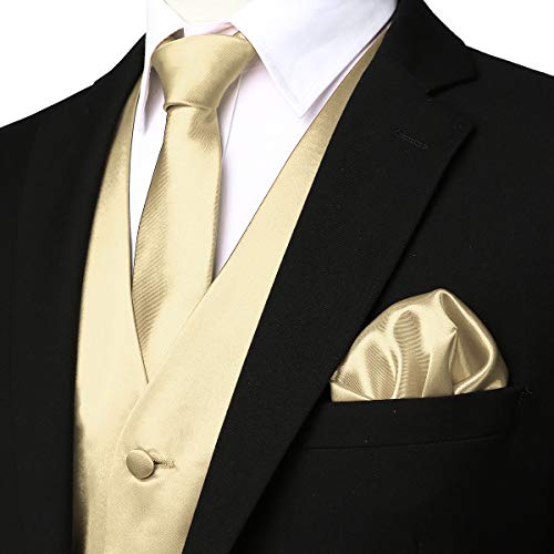 ZEROYAA Men's Solid Satin Vest Set