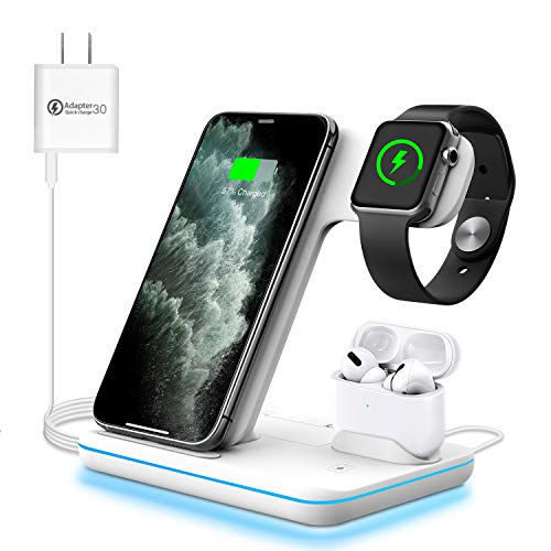 WAITIEE Wireless Charger 3 in 1, 15W Fast Charging Station for Apple iWatch,AirPods Pro, Compatible with iPhone