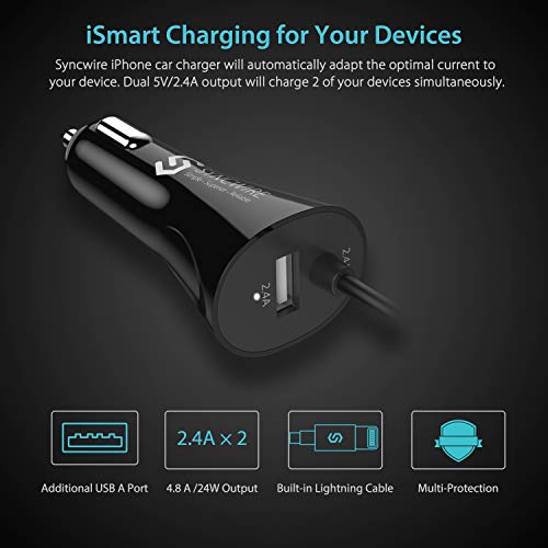 Syncwire Apple MFI Certified Car Charger with Coiled Lightning Cable for iPhone/iPad