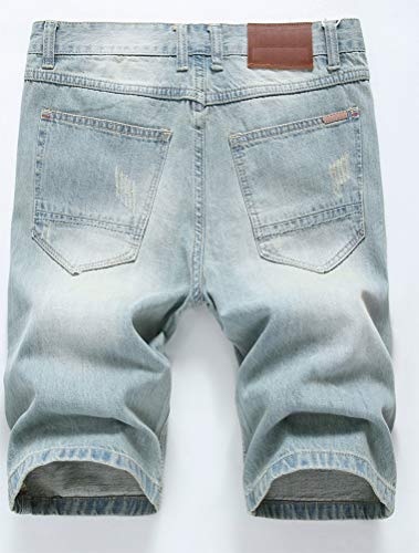 Lavnis Men's Casual Denim Shorts Classic Fit Distressed Summer Fashion Ripped Short Jeans Light Blue 36
