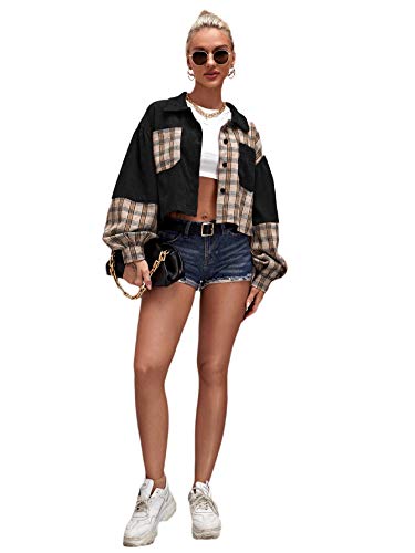 Verdusa Pocket Front Plaid Corduroy Jacket