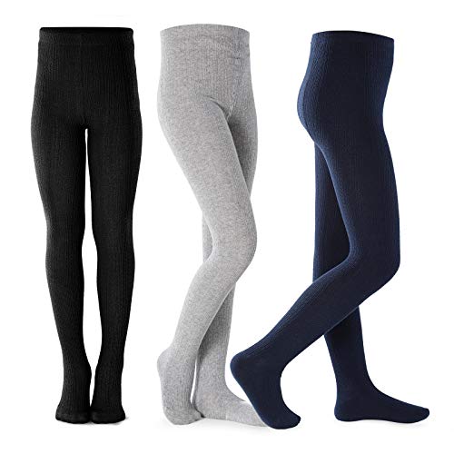 Girls' Cable Knit Footed Tights Grey/Black/Navy
