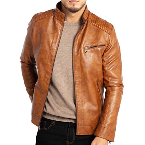 Men's Stand Collar Faux Leather Jacket