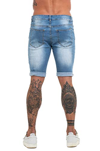 GINGTTO Men Short Denim Jeans Pants Slim Fit Ripped Shorts for Men Light Blue 34