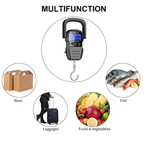 HEETA Digital Portable Fish Scale with Backlit LCD Display and Measuring Tape - Batteries Included
