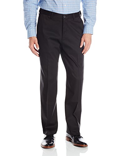 Haggar Men's Classic Fit Flat-Front Hidden Expandable Waistband Premium No Iron Khaki, 44W x 30L - Black