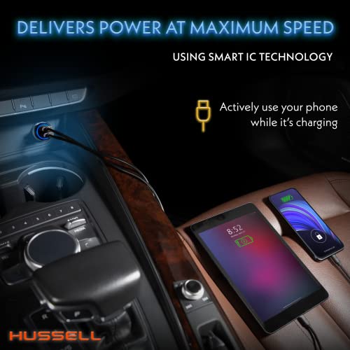 Mini Fast Charge Car Charger - Hussell Aluminum Dual USB Port Adapter for iPhone and Galaxy