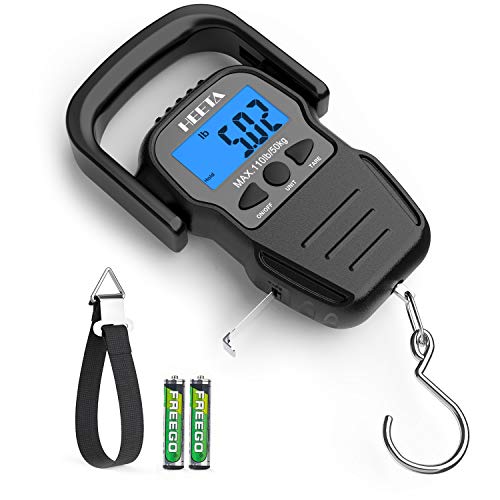 HEETA Digital Portable Fish Scale with Backlit LCD Display and Measuring Tape - Batteries Included