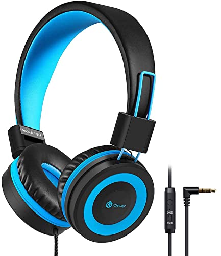 iClever HS14 Kids Headphones, Volume Limited, Foldable (Black/Blue)