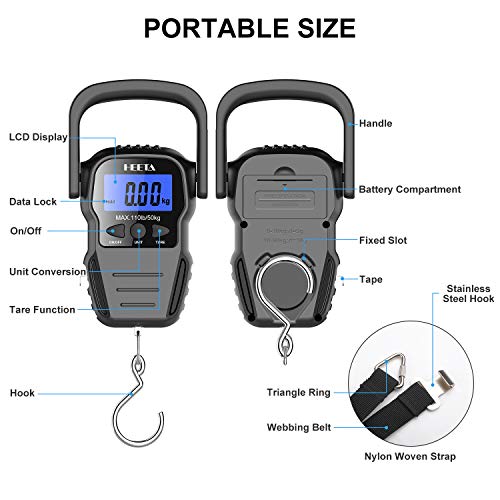 HEETA Digital Portable Fish Scale with Backlit LCD Display and Measuring Tape - Batteries Included