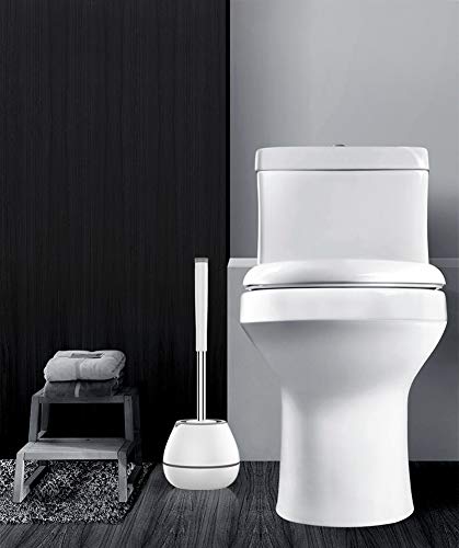 BOOMJOY Toilet Brush and Holder Set: Silicone Bristles with Tweezers