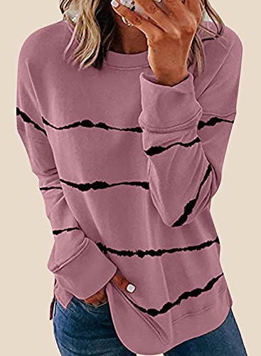 Acelitt Cozy Striped Sweatshirt Pink L