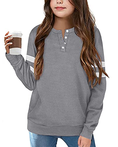 Haloumoning Grey Button V-Neck Tunic Top - Girls
