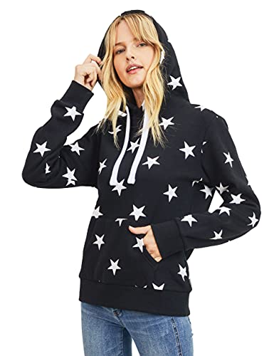 Esstive Women's Star Printed Hoodie (Black, Large)