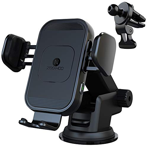 ZeeHoo Wireless Car Charger - Upgraded 15W Auto-Clamping Mount for iPhone 13/12/11 and Samsung S21, Black