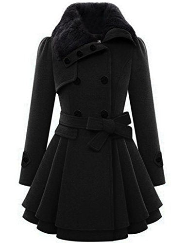 Zeagoo Women's Faux Fur Lapel Wool Trench Coat