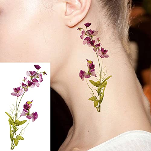 COKTAK 12Pieces/Lot 3D Watercolor Lavender Flower Temporary Tattoos