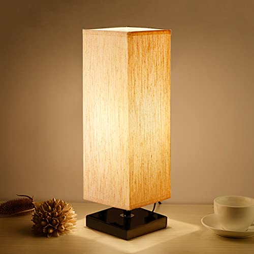Minimalist Solid Wood Bedside Table Lamp with Fabric Shade