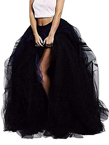 Long Maxi Tulle Occasion Skirt (Black, One Size)