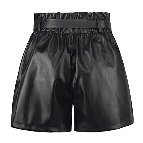 Casual Faux Leather Belted Shorts