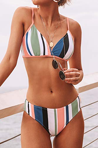CUPSHE Striped Back Hook Bikini Swimsuit