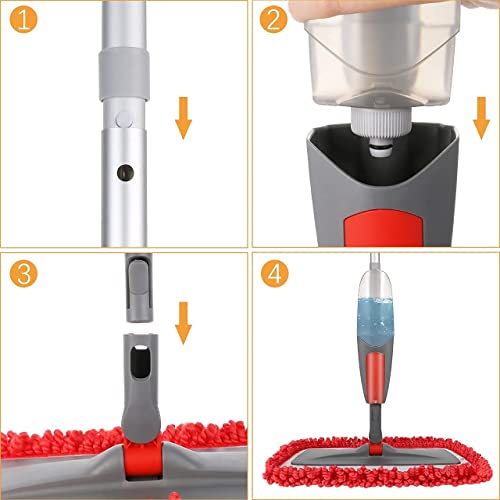 Aiglam Spray Mop - 550ml Refillable Bottle, 3 Microfiber Pads