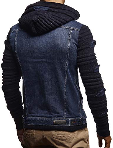 LEIF NELSON Men's Denim Jacket With Knitted Sleeves | Jeans Sweater Jacket With Hood| LN5755; Medium, Blue