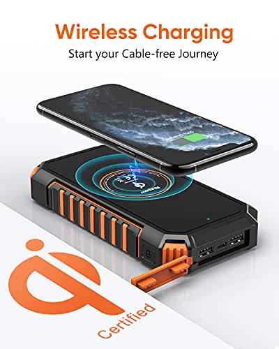Riapow Solar Charger Power Bank 26800mAh with Wireless Charging and LED Flashlight
