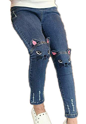 Stretchy Ripped Denim Jeggings for Girls