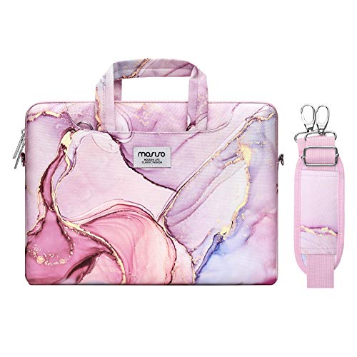 MOSISO Laptop Shoulder Bag Compatible with MacBook Pro 16 inch 2021 M1 Pro/Max A2485/2019-2020 A2141/Pro 15 A1398 & 15-15.6 inch Notebook,Polyester Briefcase Sleeve with Trolley Belt Marble MO-MBH216