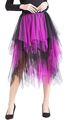 Formal Asymmetrical High Low Skirt (Black Purple, L)