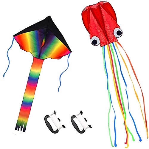 Listenman 2 Pack Rainbow and Octopus Kites for Kids