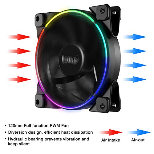 Pccooler 120mm Fan Moonlight Series 5 in 1 Kit Upgrade,PC-5M120 ARGB LED Computer Case Fan - PWM Cooling Fan - Dual Light Loop Quiet Fan/Multiple Light Modes with Wireless Controller for PC Case