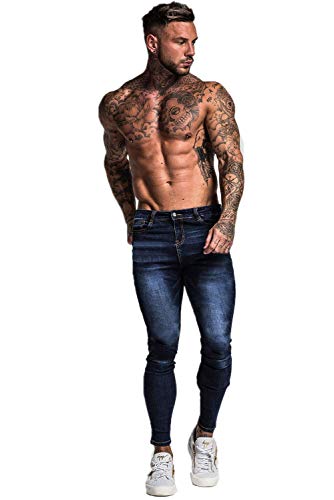 GINGTTO Skinny Jeans for Men Slim FIt Stretch Elastic Waist Mens Pant High Rise 32x30 Dark Blue