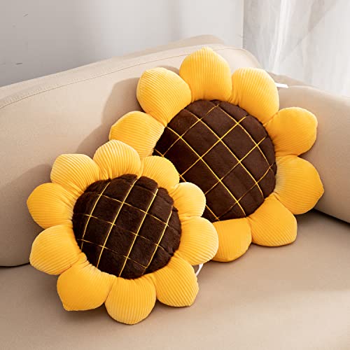 3D Flower Floor Pillow Seating Cushion Mat & Sunflower Shaped Decorative Plush Throw Pillows Cushions