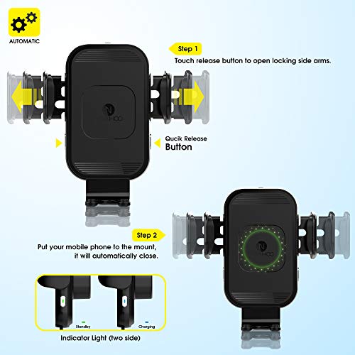 ZeeHoo Wireless Car Charger - Upgraded 15W Auto-Clamping Mount for iPhone 13/12/11 and Samsung S21, Black