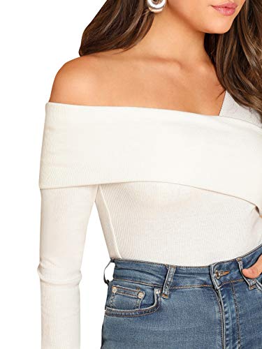 Slim Ribbed Knit Asymmetrical Neck Tee for Women