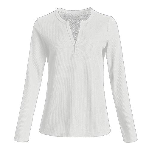 Loose Waffle Knit V Neck Thermal Shirt for Women