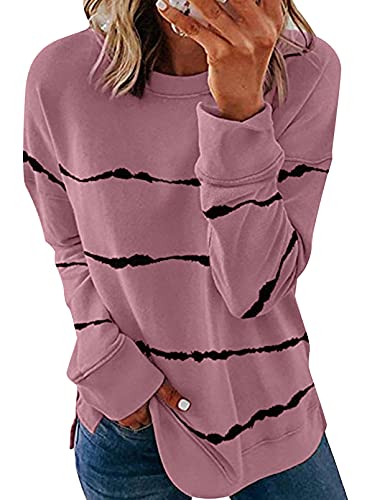 Acelitt Cozy Striped Sweatshirt Pink L