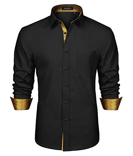 HISDERN Men's Plaid Collar Business Shirt