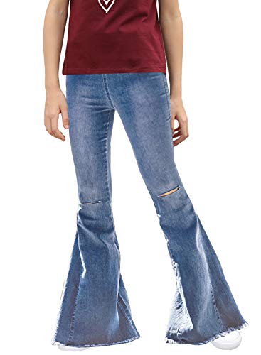 Ripped Flare High Waist Denim Pants for Girls