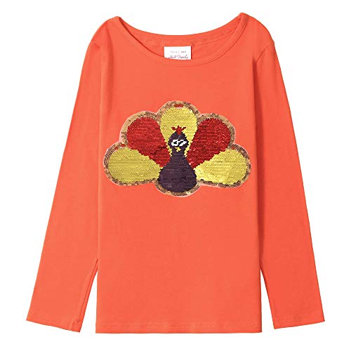 Flip Sequin Turkey Tee (Thanksgiving, Girls/Boys, Orange, 6)