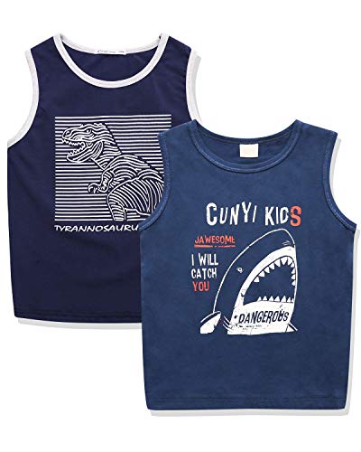 CUNYI Boys' 2 Pack Active Tank Tops Sleveless Tee Shirts, Navy+Dark Blue, 160
