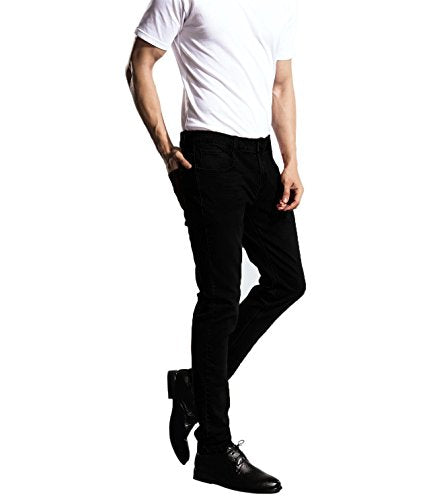 ZLZ Slim Fit Jeans, Men's Younger-Looking Fashionable Colorful Comfy Stretch Skinny Fit Denim Jeans, Size 32(Black)
