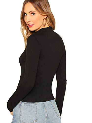 Slim Fitted Mock Neck Long Sleeve Tee for Women