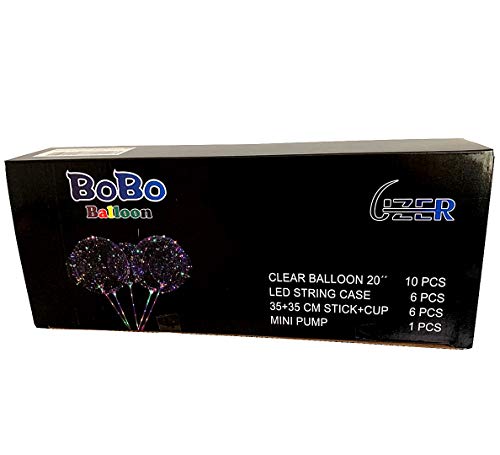 6 PACKS LED Light Up BoBo Balloons with Stick,3 Levels Flashing LED String Lights,20 Inches Bubble Balloons, Air Pump, for Christmas Birthday Party Decoration