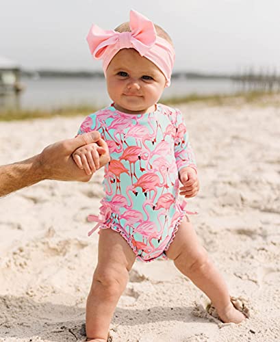 RuffleButts Fab Flamingo Rash Guard - Baby/Toddler Girls 6-12m