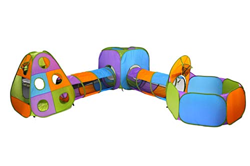 Playz 5-Piece Pop Up Play Tent with Tunnel, Ball Pit and Basketball Hoop