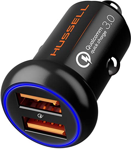 Mini Fast Charge Car Charger - Hussell Aluminum Dual USB Port Adapter for iPhone and Galaxy