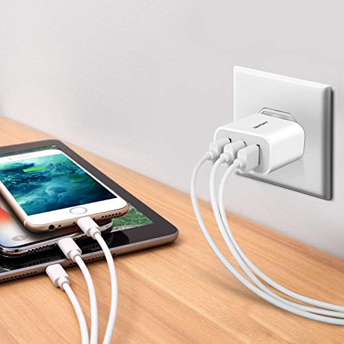 Amoner Upgraded 3-Port USB Wall Charger for iPhone, iPad, and More - 2Pack